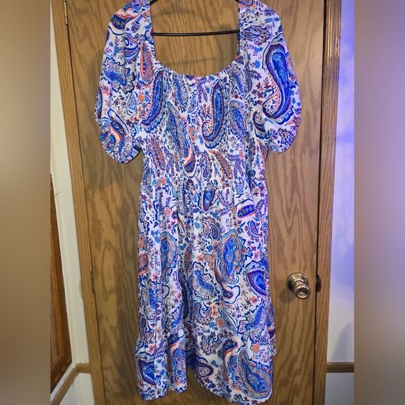 Paisley Print Dress in Blue and Orange - Picture 2 of 3